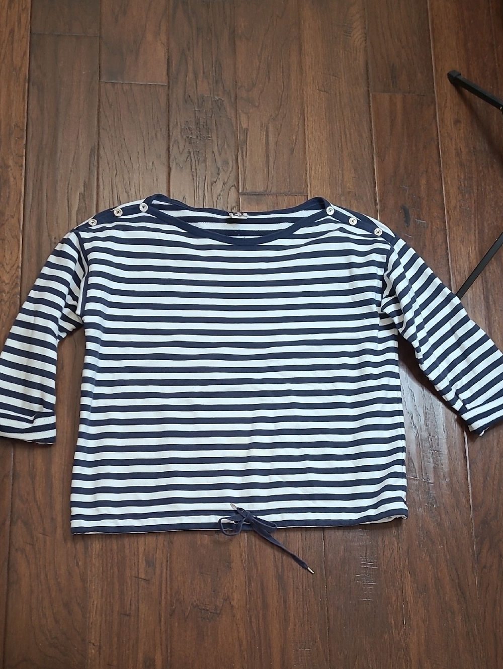 Anne Klein Navy Blue & White Striped Boatneck Top with 3/4 sleeves size XL
